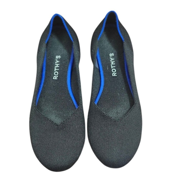 Rothy’s The Flat Black Blue Trim Women’s Size W9EU 40 Washable Knit Ballet Shoes - Picture 3 of 13